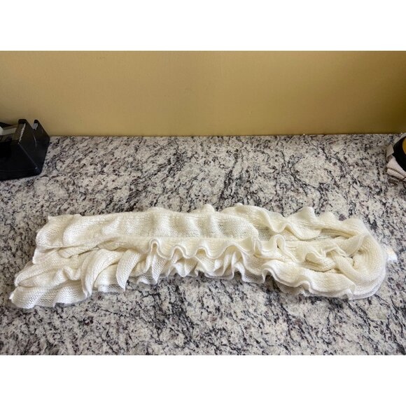 Coldwater Creek Womens Scarf Ruffled Knit Ivory White Lightweight Minimalist - Picture 6 of 8